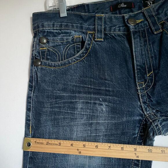 Vintage Marc Ecko Slim Fit Jeans Men 32x30 Blue Distressed Stitched Y2K Grunge - Picture 13 of 14